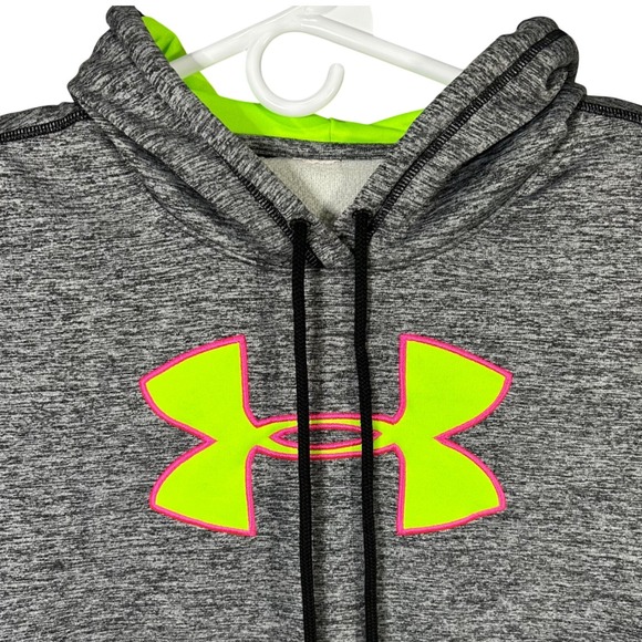 Under Armour Hoodie Pullover Men's M Heather Gray Neon Green UA Logo Activewear - Picture 1 of 9